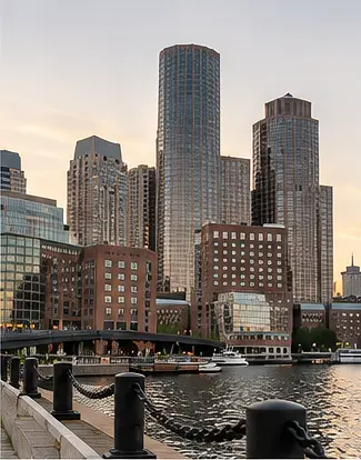 Boston waterfront at sunset